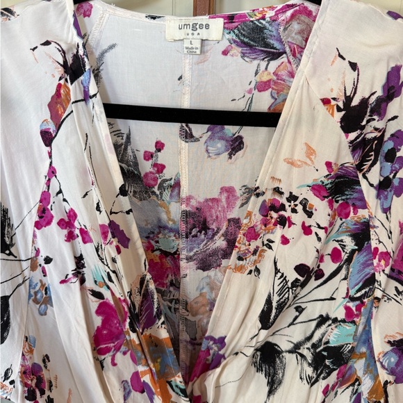 Umgee Floral Deep V-Neck Multicolor Boho Flowy Midi Dress - Size Large - Picture 2 of 6